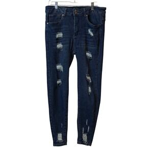 Between Us Distressed Skinny‎ Jeans Size 14 Dark Wash Denim Ripped Punk #